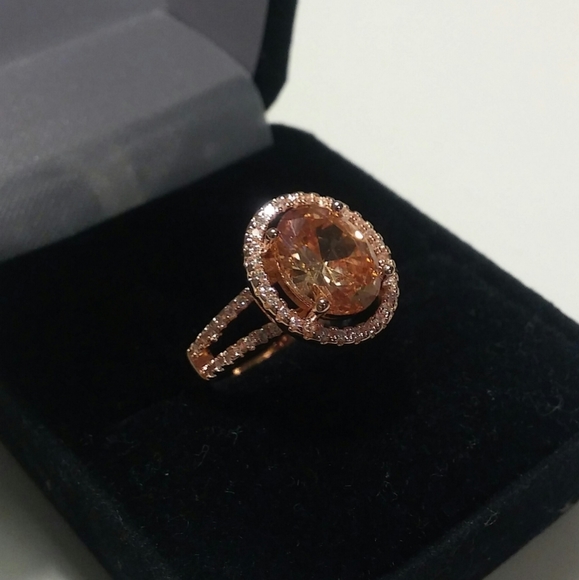 14k Rose Gold/Silver Halo Split Morganite Ring Sizes 6 & 8 Available+ Ring Box